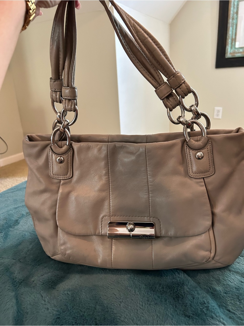 Coach Leather Shoulder Tote Bag in Taupe